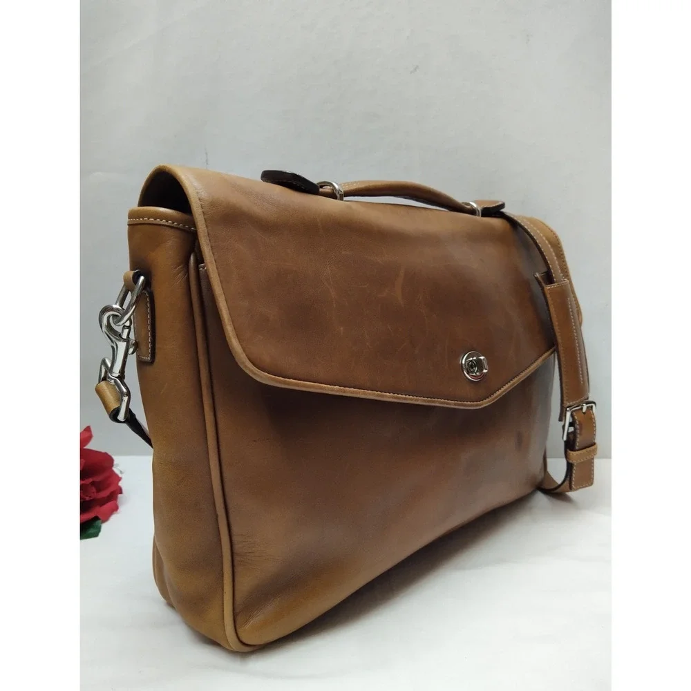Coach Lexington British Tan Leather Briefcase Messenger Crossbody Bag - Vintage